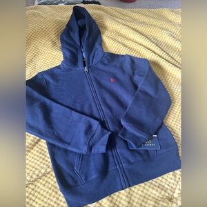 RALPH LAUREN • Boys Kids Polo Zip Thru Hoodie Sweater Navy Blue Cardigan